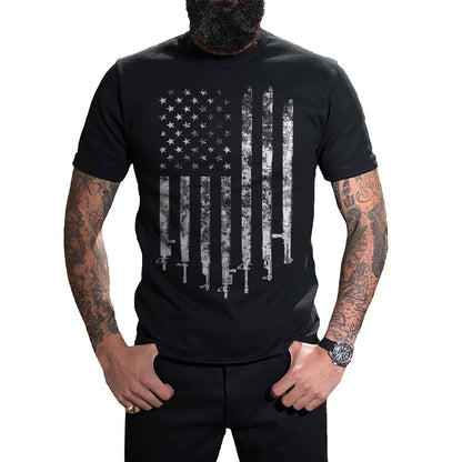 2A Flag T-Shirt worn, front view on a plain white background