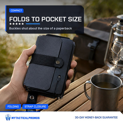 4 Panel Solar Charger folded shut and held in one hand
