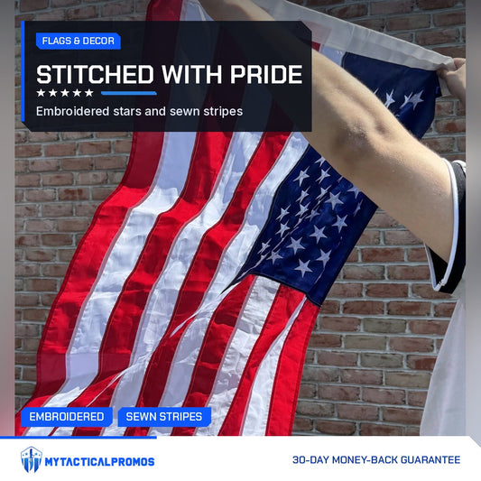 American Flag held up against a brick wall