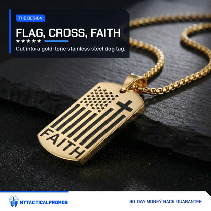 American Flag Cross Necklace pendant close-up on dark slate