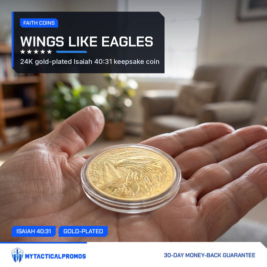 Isaiah 40:31 Eagle Coin in its capsule resting in an open palm