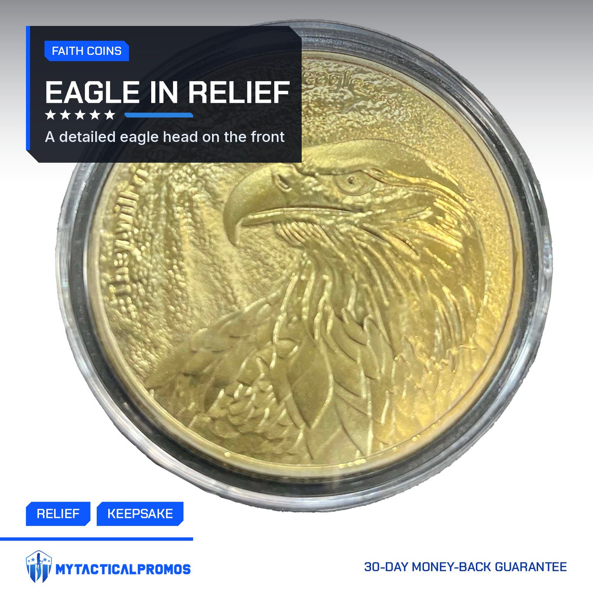 Isaiah 40:31 Eagle Coin eagle side in raised gold relief