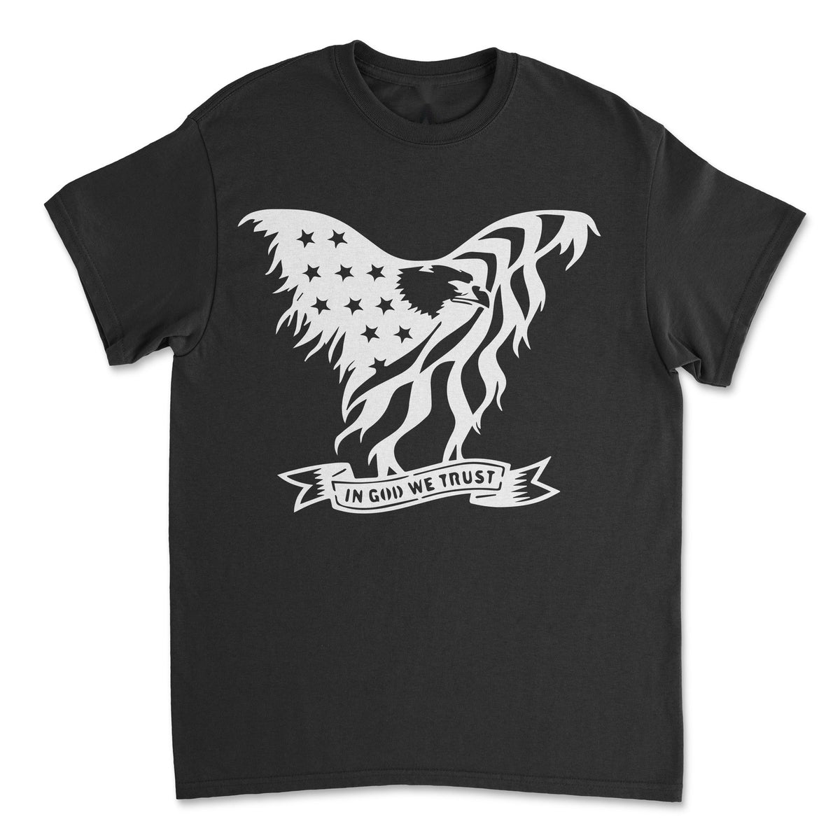 Eagle In God We Trust T-Shirt front view laid flat on white