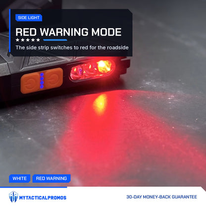 Flat Flashlight side light glowing red on a table