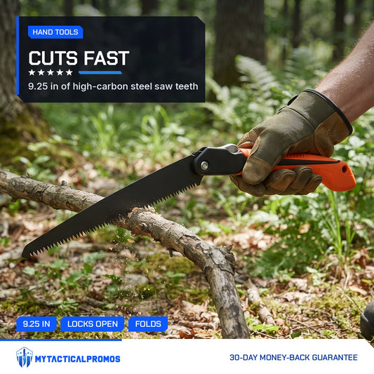 FoldSaw Pro folding saw cutting a dead branch in the woods