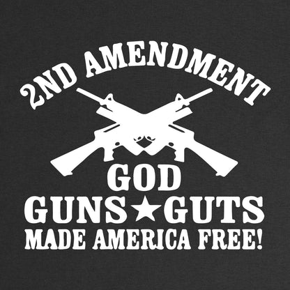 God, Guns and Guts T-Shirt close-up of the 2ND AMENDMENT and crossed rifles print