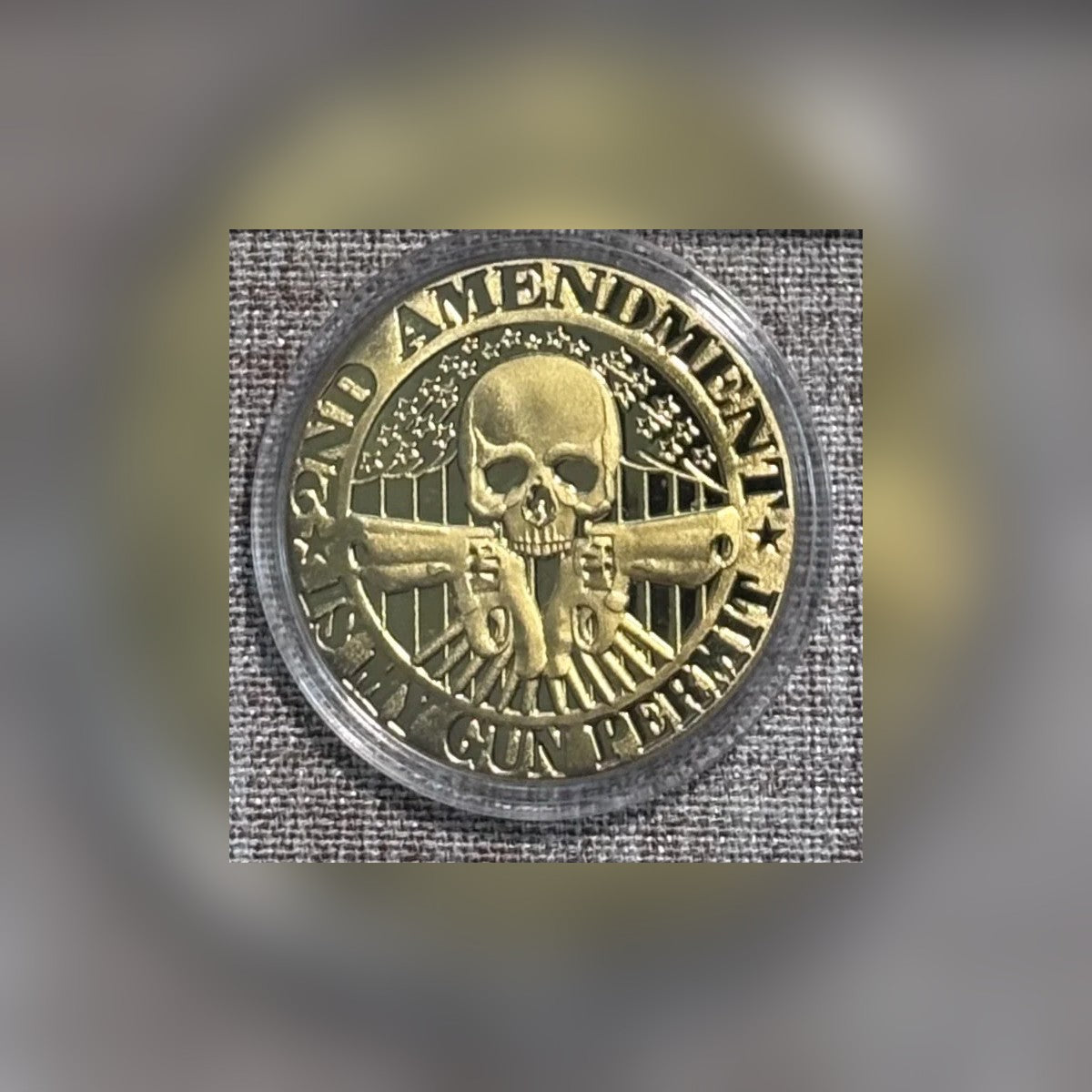 Second Amendment Coin in its clear capsule