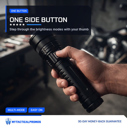 Thumb pressing the side button on the Large LED Flashlight
