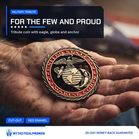 Marine Tribute Coin held in an older man's palm