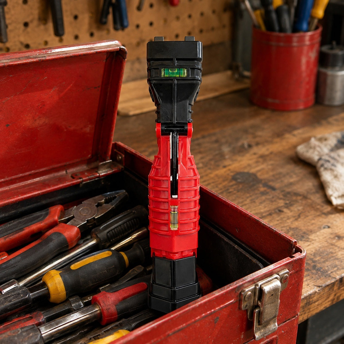 Masterfit 22-in-1 Wrench standing in a red toolbox on a workbench