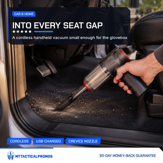 Mini Vacuum cleaning a car footwell with its crevice nozzle