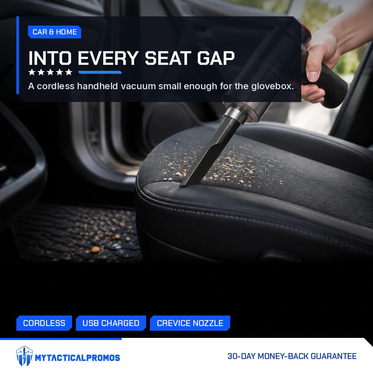 Mini Vacuum cleaning crumbs off a car seat