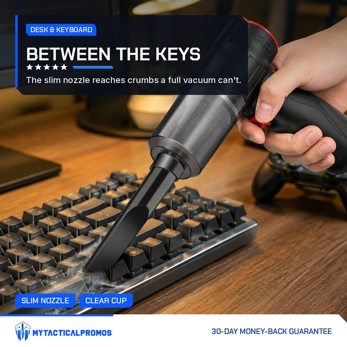 Mini Vacuum crevice nozzle cleaning between keyboard keys