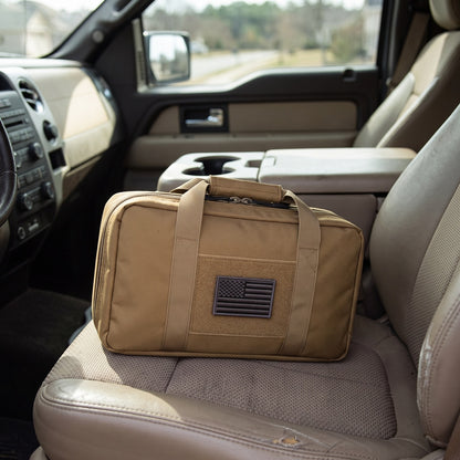 Pistol Gun Bag on the passenger seat of a pickup truck