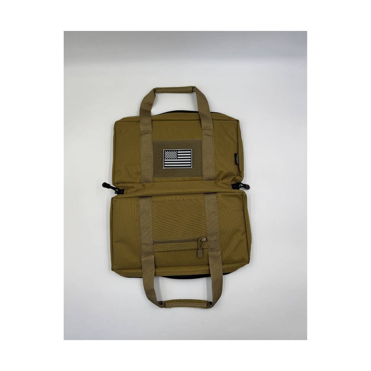 Pistol Gun Bag top view on a white background with handles laid flat