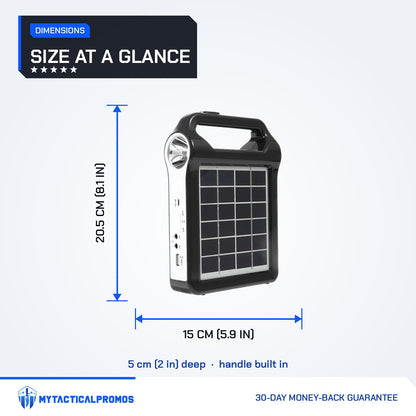 Portable Power Station dimensions: about 20.5 x 15 x 5 cm with built-in handle