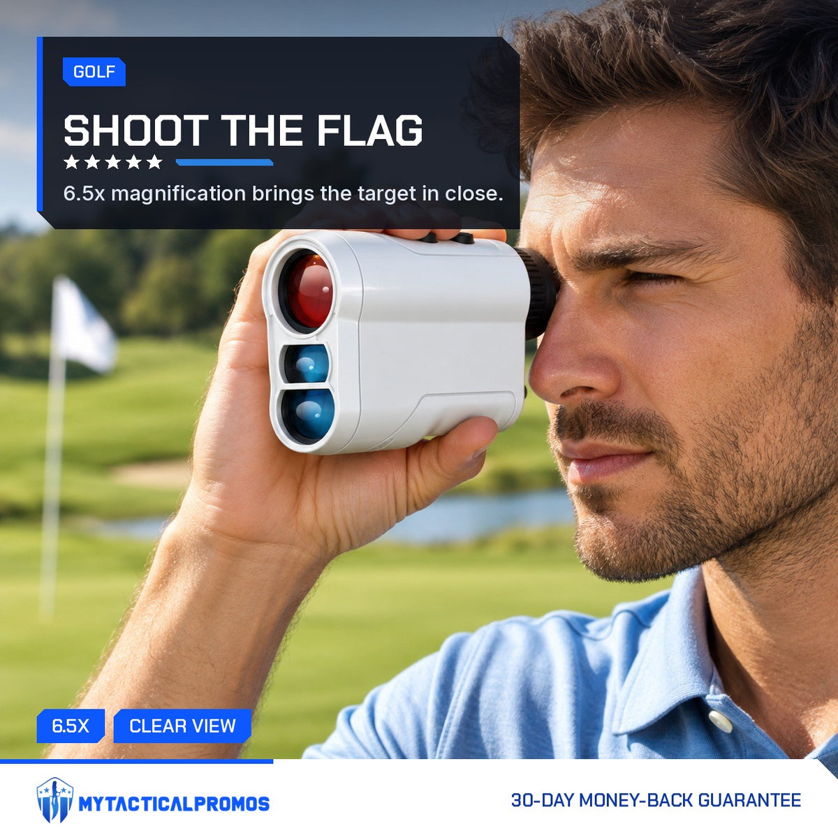Golfer using the Range Finder on the course