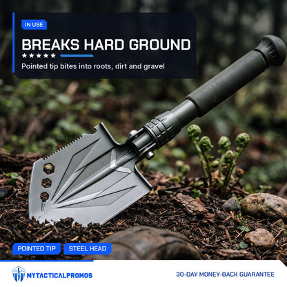 Compact Camp Shovel digging into forest soil
