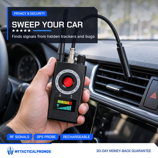 Spy Bug Detector held inside a car sweeping near the dashboard