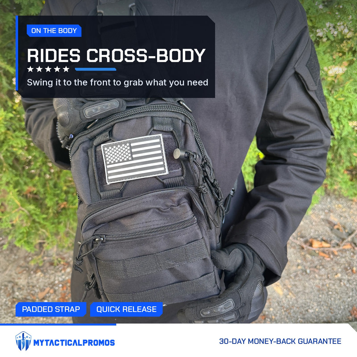Tactical Shoulder Bag worn cross-body over a jacket