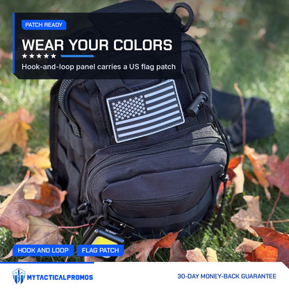 Tactical Shoulder Bag hook-and-loop panel with US flag patch, autumn leaves
