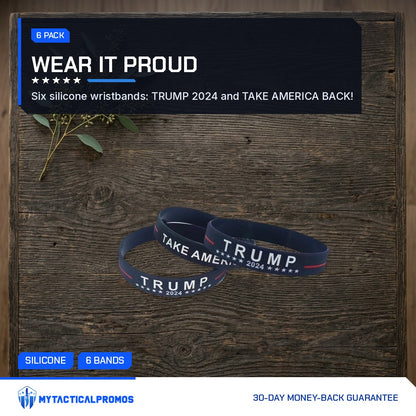 Take America Back Bracelets on a rustic wooden table