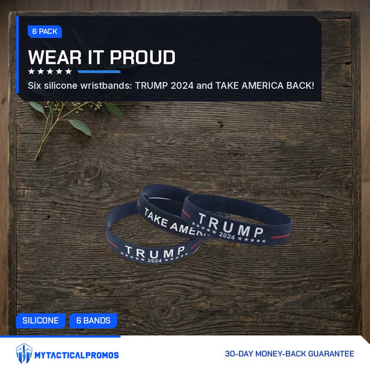Take America Back Bracelets on a rustic wooden table