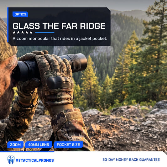 Hunter glassing a mountain ridge with the Zoom Monocular Telescope