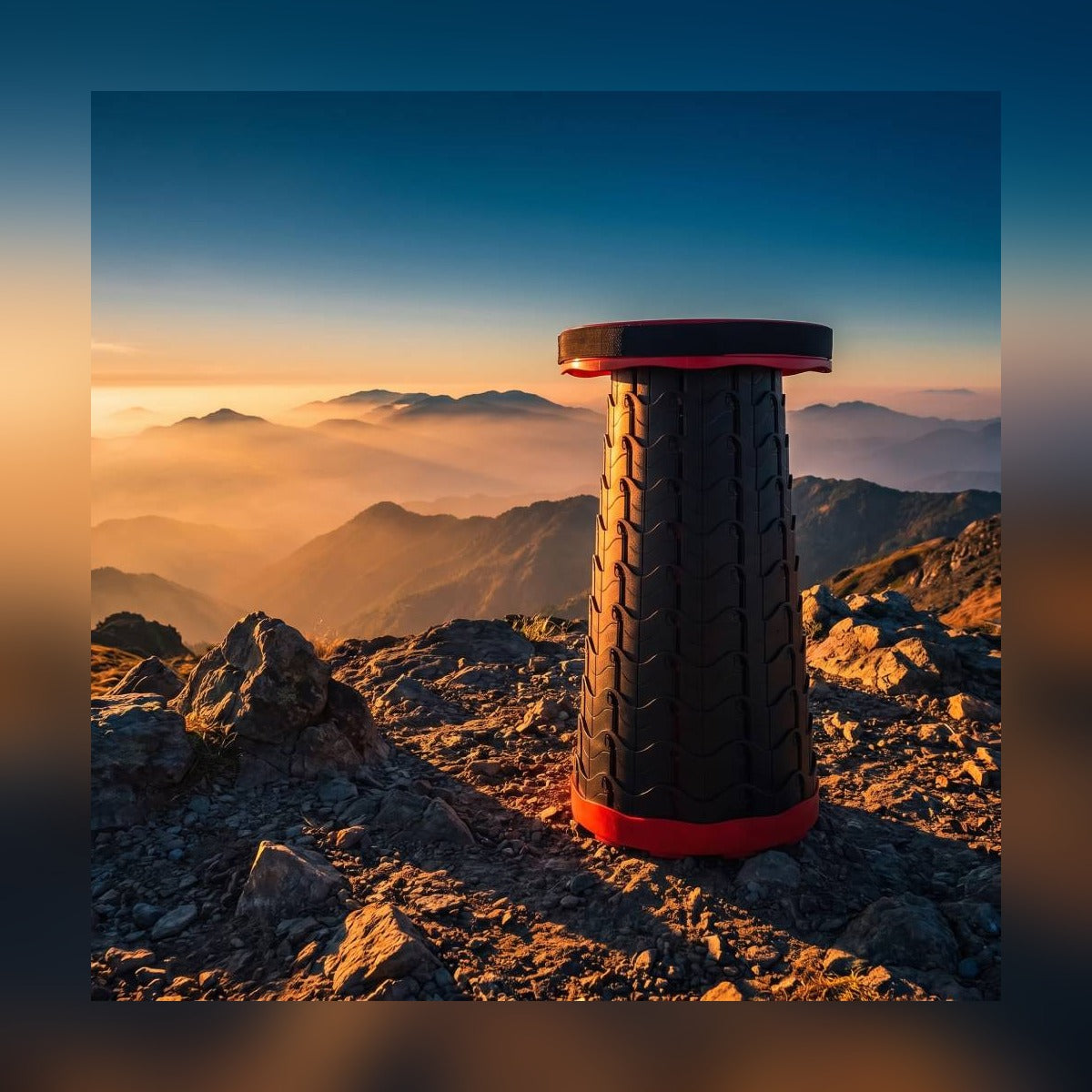 Telescoping Camp Stool on a mountain summit at sunset
