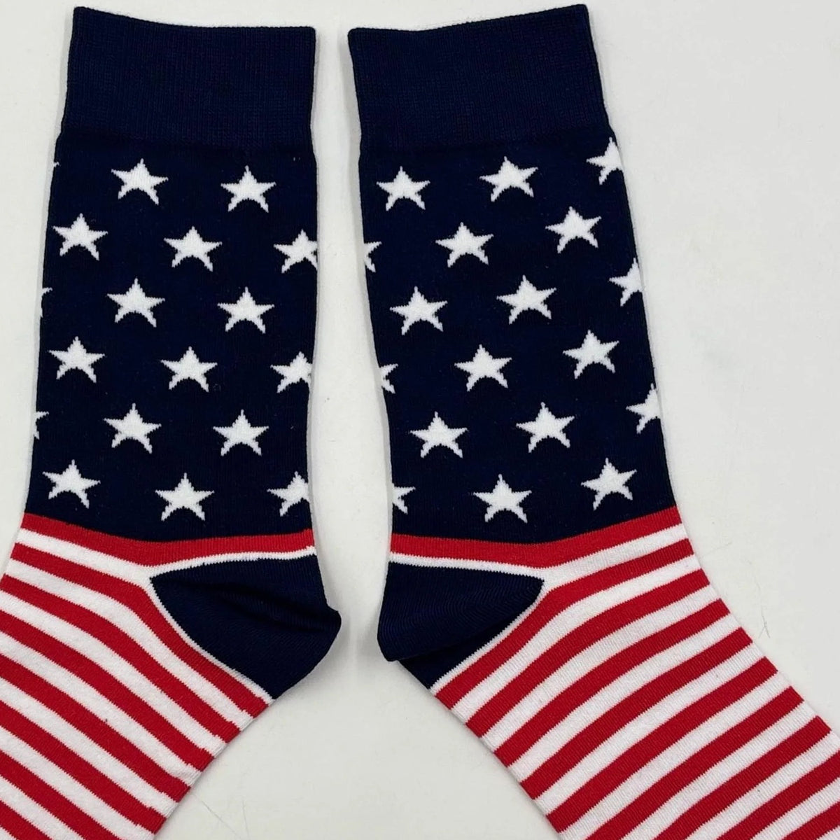 American Flag Socks close-up of the white knit stars on navy