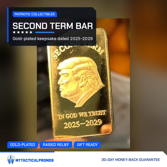 Trump Second Term 2025-2029 gold-plated bar held in hand