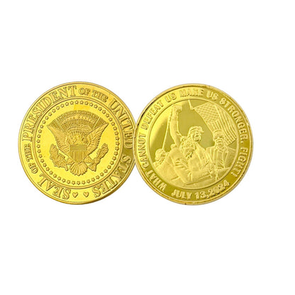 Trump July 13 Coin V2 both sides: presidential seal reverse and engraved July 13, 2024 front
