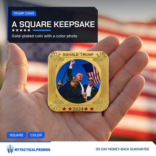 Trump July 13 Square Coin held in an open palm
