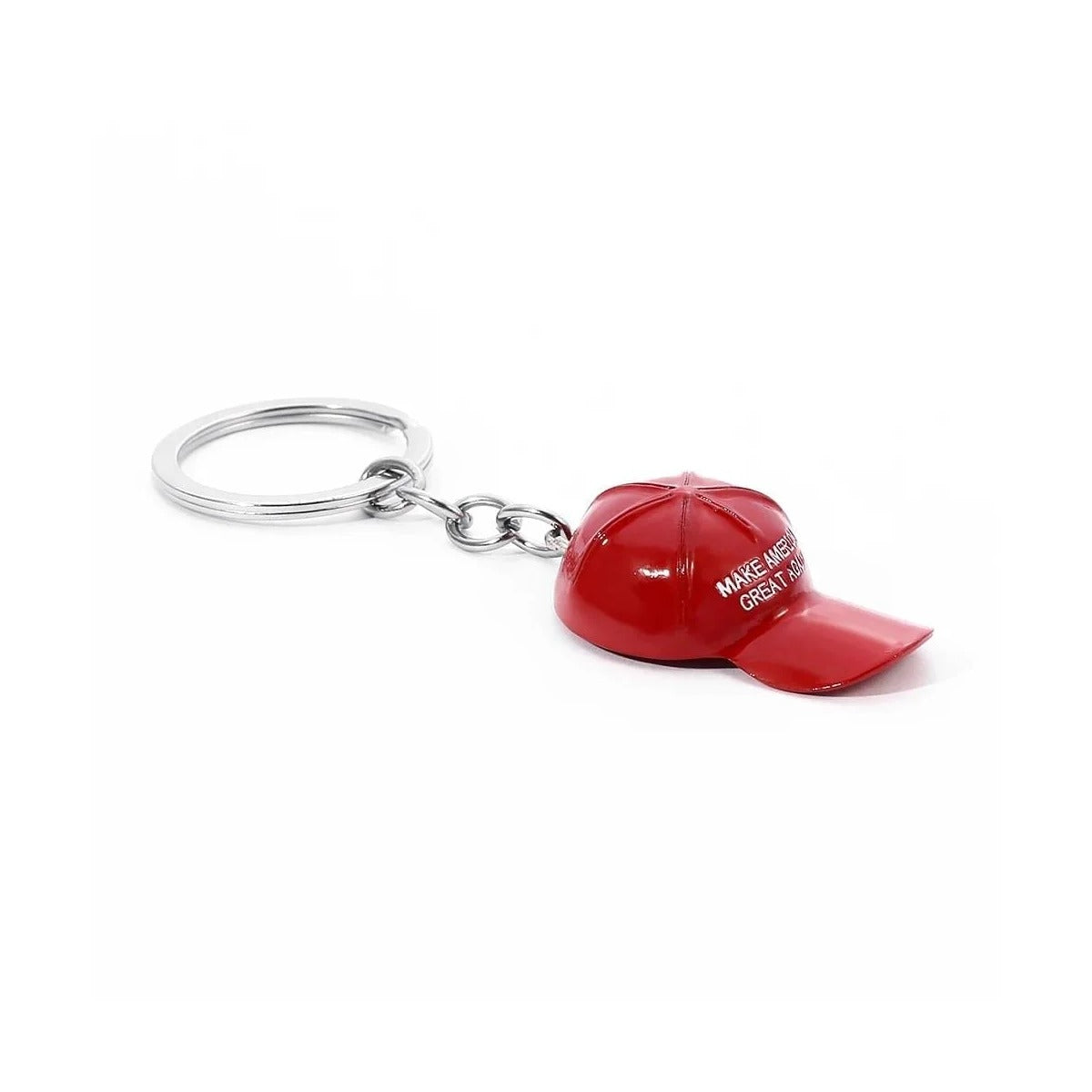 Trump MAGA Hat Keychain side view on white