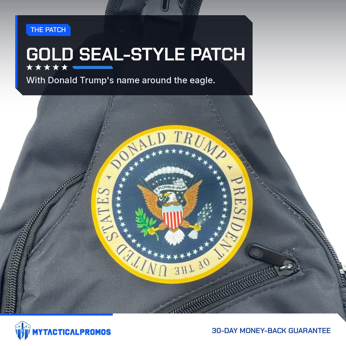 Trump Seal Sling Bag gold seal-style patch close-up
