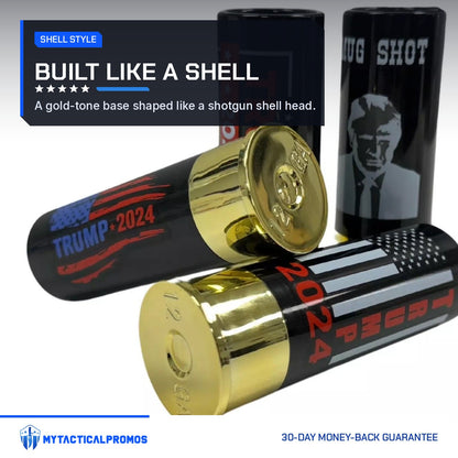 Trump Shot Glass Set gold-tone shell-style bases up close