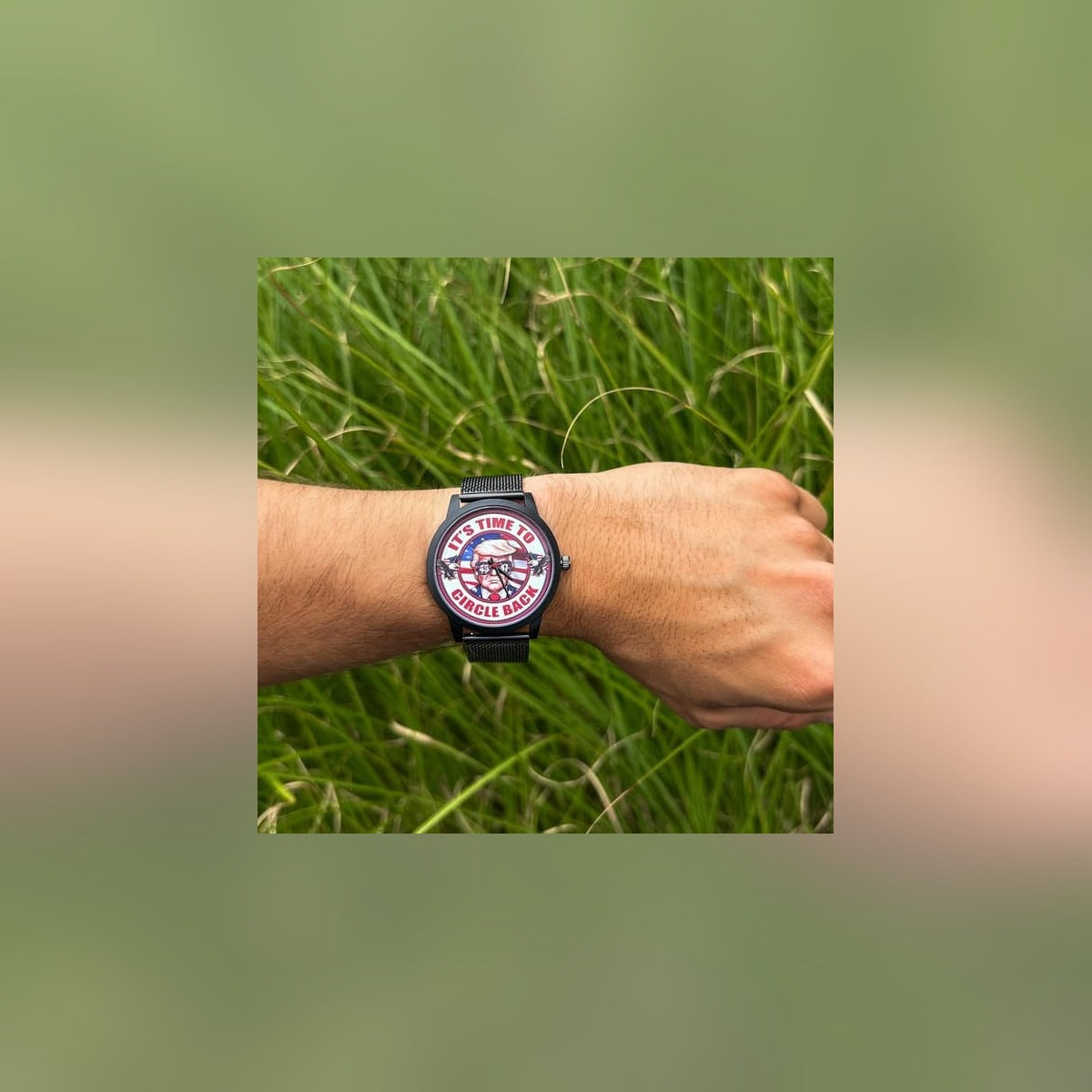 Trump Watch worn on the wrist outdoors