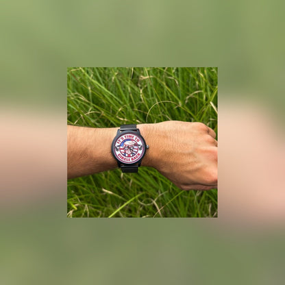 Trump Watch worn on the wrist outdoors