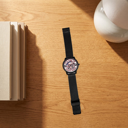 Trump Watch lying on a light oak nightstand