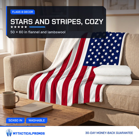 USA Flag Throw Blanket draped over a living room sofa