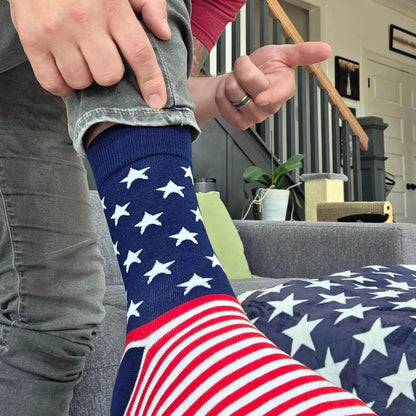 USA Flag Socks worn with jeans at home