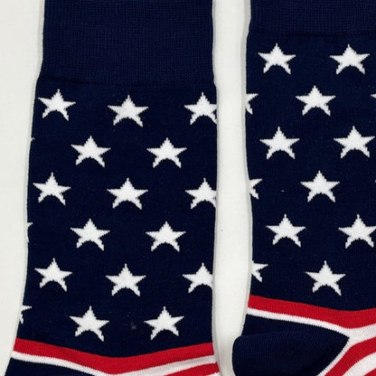 USA Flag Socks close-up of the knit white stars on navy