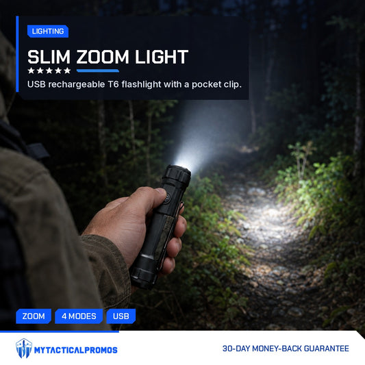 USB Flashlight lighting a dark forest trail