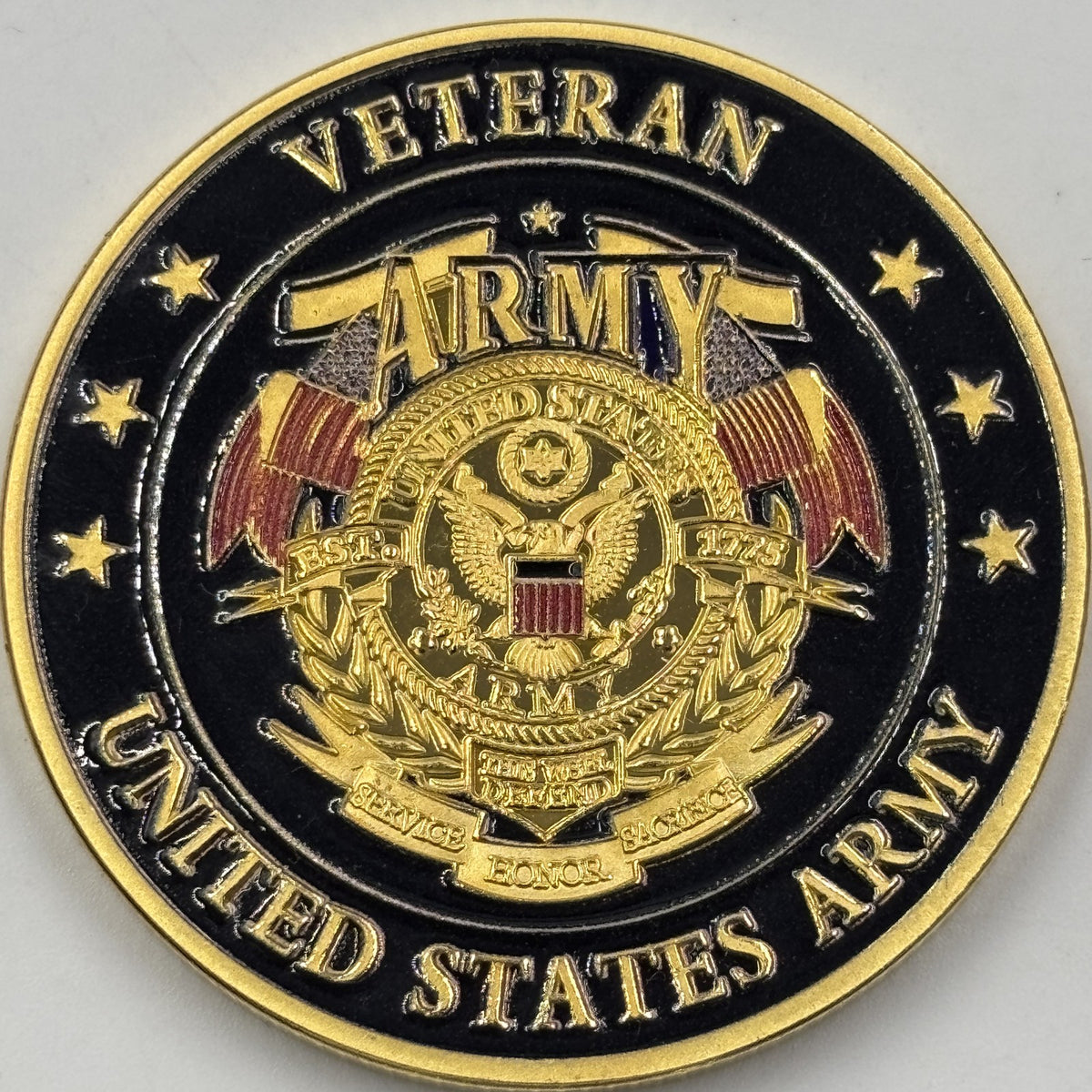 Army Veteran Tribute Coin front straight on: Veteran, United States Army