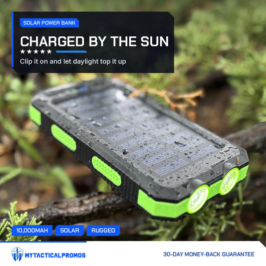 Waterproof Solar Charger resting on moss outdoors, solar face up