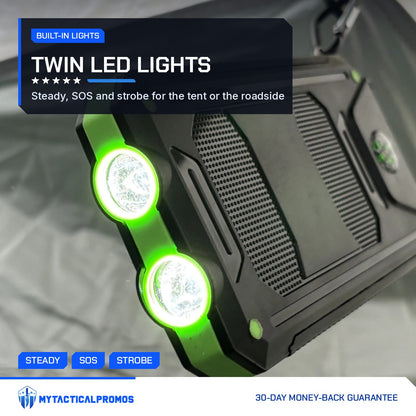 Waterproof Solar Charger twin LED flashlights glowing