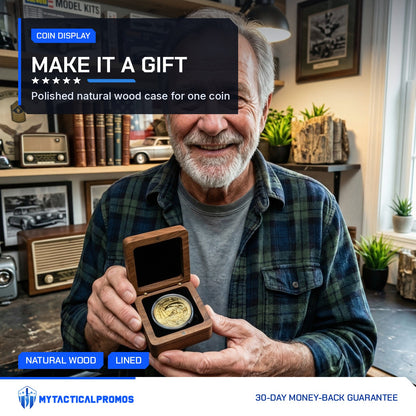 Wood Coin Case held open by a smiling older man